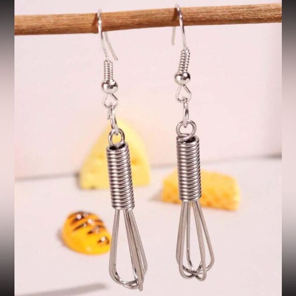 Unique Housewife Chef Inspired Whisk Dangle Earrings - Picture 2 of 11